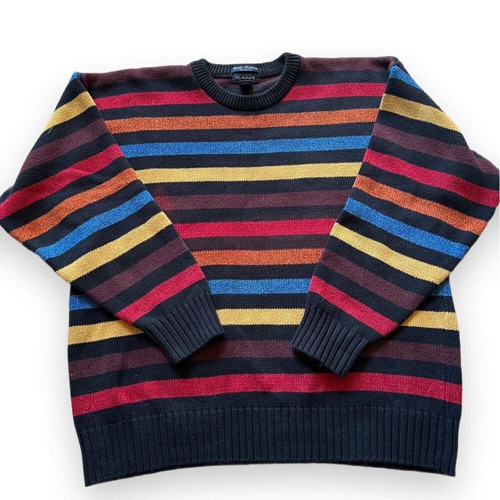 Vintage GANT Striped Cotton Sweater L 90s Preppy Grandpa Core